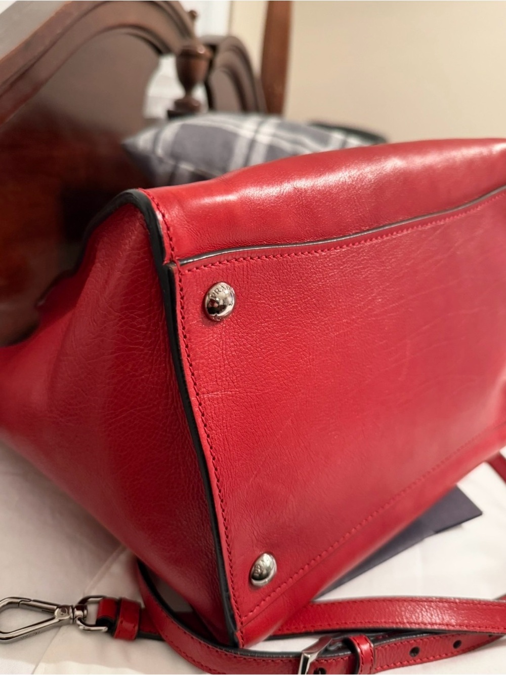 SALE Prada RARE AUTH LIKE NEWGlacé Calfskin Leather Twin Pocket Double HandleTo - Picture 7 of 16